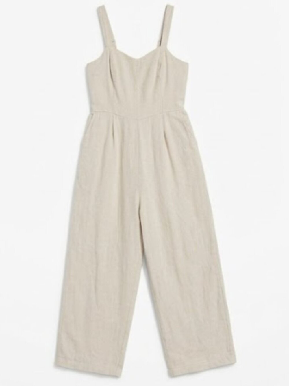 Linen-Blend Wide-Leg Jumpsuit - Size M (Neutral Oatmeal)